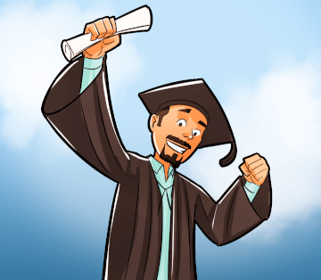 Happy man in cap and gown holding a diploma